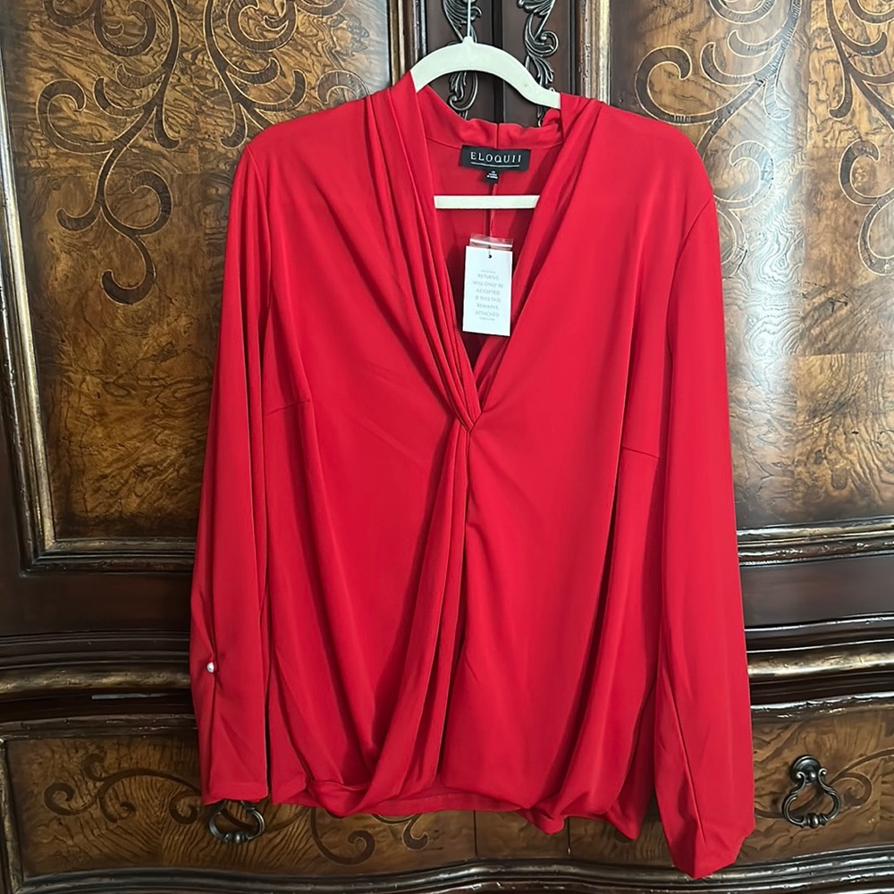 Eloquii red long sleeve dressy top blouse size 18 nwt. Polyester